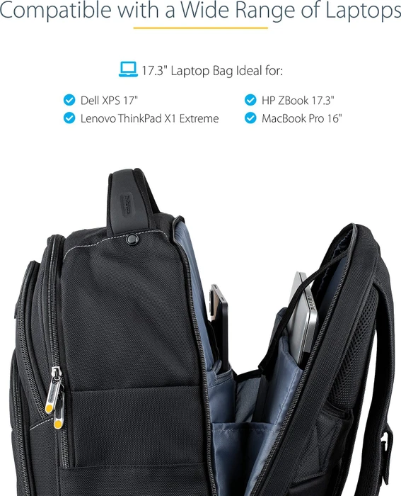 StarTech 17.3" Laptop Rucksack mit abnehmbarer Zubehörtasche, schwarz