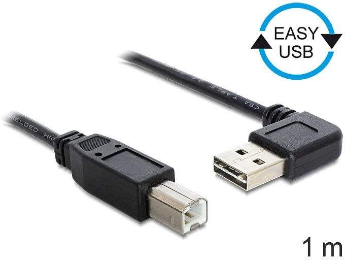 DeLOCK EASY-USB 2.0 Kabel, USB-A 90° horizontal gewinkelt [Stecker] auf USB-B [Stecker], 1m