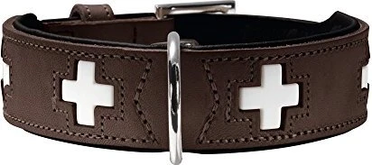 Hunter Swiss Hundehalsband, Leder, hochwertig, schweizer Kreuz, 60 M-L, schwarz