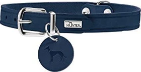 Hunter Aalborg Hundehalsband, Leder, schlicht, robust, komfortabel, 32 XS, dunkelblau