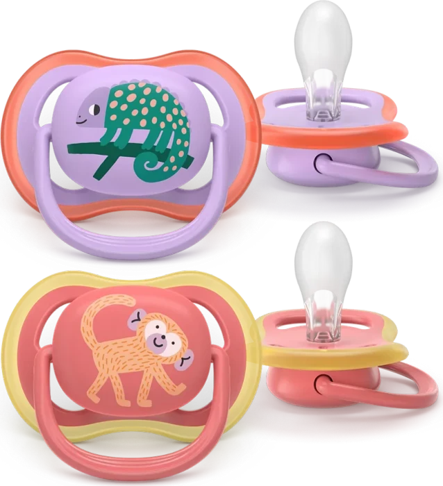 Philips Avent SCF349/47 Ultra Air Beruhigungsschnuller, 18+M, Silikon, chamäleon/affe, 2 Stück