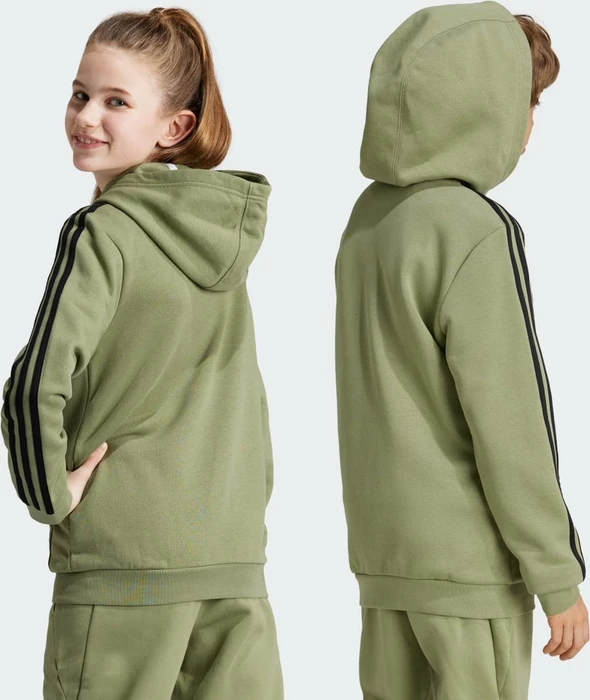 adidas Essentials 3-Streifen Fleece Hoodie tent green/black (Junior)