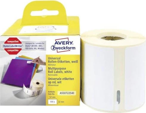 Avery-Zweckform Endlosetiketten kompatibel zu Dymo 11354, 57x32mm, ablösbar, weiß, 1er-Pack (1000 Etiketten)