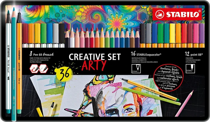 STABILO Creative Set Arty, Pen 68 brush & point 88 & aquacolor, 36 Stück