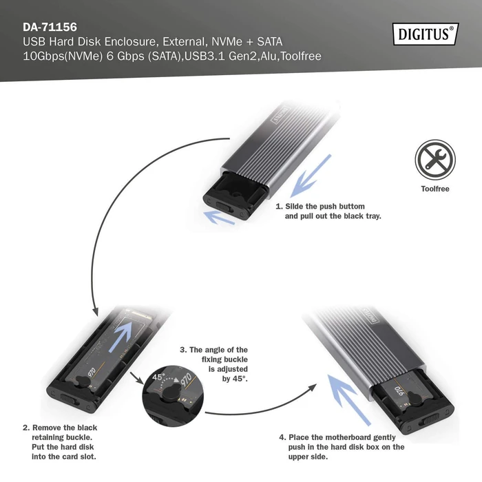 Digitus Festplattengehäuse für M.2 NVMe SSD, USB-C 3.1