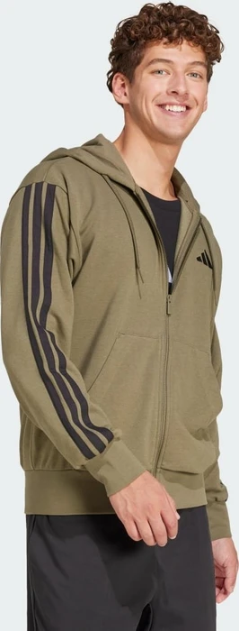 adidas Essentials 3-Streifen French Terry Hoodie olive strata/black (Herren)