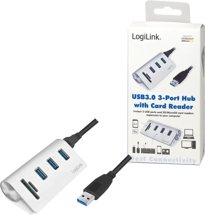 LogiLink USB-Hub mit Kartenleser, USB 3.0 Micro-B [Buchse]