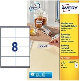 Avery-Zweckform Etiketten, 96x63.5mm, ablösbar, weiß, 30 Blatt (240 Etiketten)