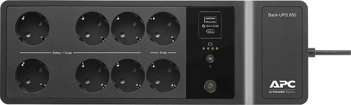 APC Back-UPS, 850VA, Steckdosenleiste, 8x Schuko, USB
