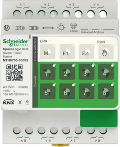 Schneider Electric SpaceLogic KNX Secure Master Schalter/Jalousie 8-fach, 16A, 4TE REG, Schaltaktor
