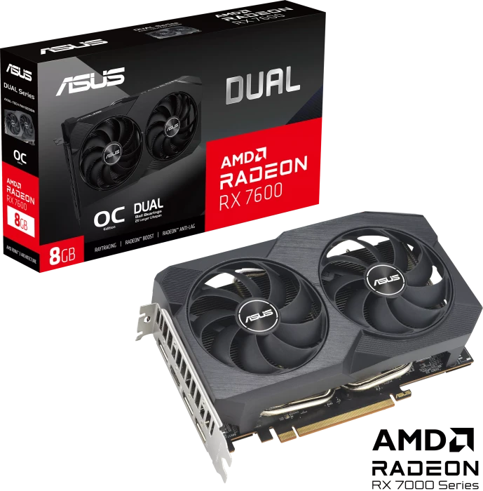 ASUS Dual Radeon RX 7600 OC V2, DUAL-RX7600-O8G-V2, 8GB GDDR6, HDMI, 3x DP