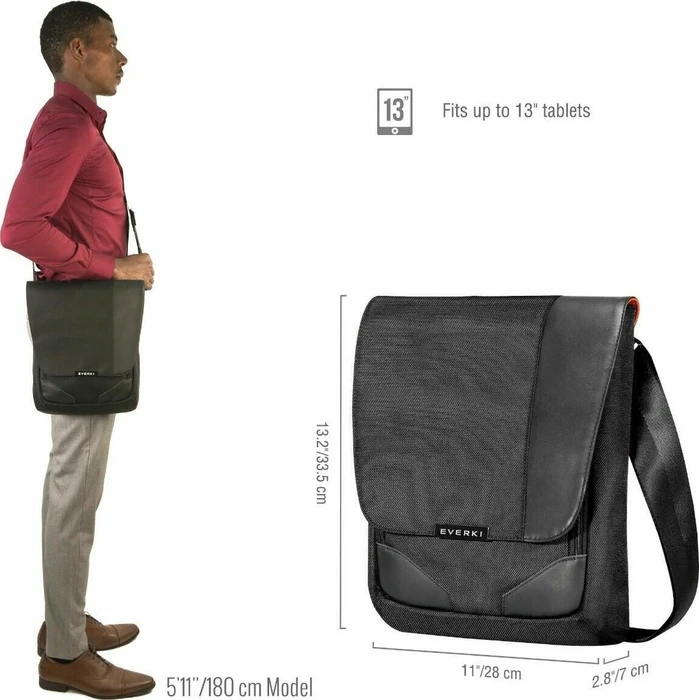 Everki Venue XL Premium RFID Mini Messenger Umhängetasche 13"/Surface Pro/iPad Pro 12/MacBook 12" schwarz