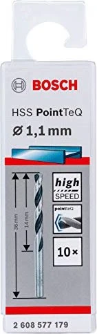 Bosch Professional HSS PointTeQ Spiralbohrer, 1.1x14x36mm, 10 Stück