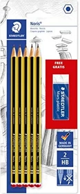 Staedtler Noris 120 Bleistift HB graphit, schwarz/gelb, Blister, Radierer, 5er-Pack