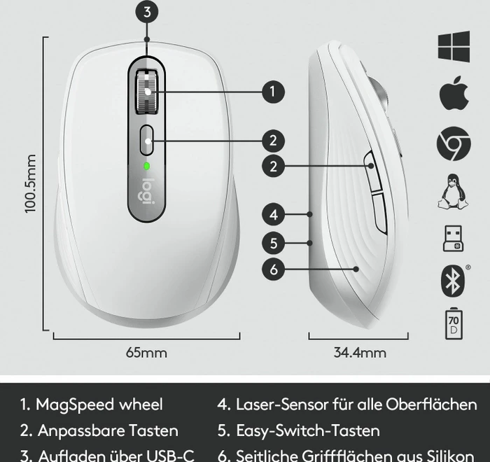 Logitech MX Anywhere 3 Pale Grey, weiß/grau, USB/Bluetooth