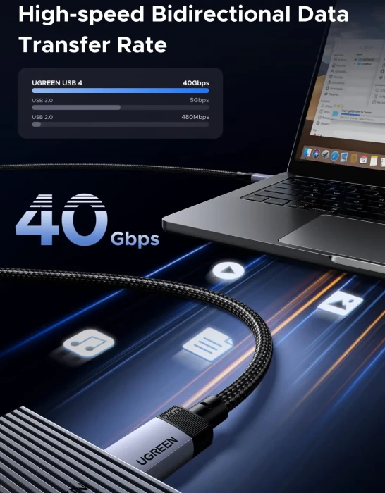 Ugreen USB4 Kabel, USB4, 40Gb/s, 8K60Hz, 240W PD 3.1, USB-C Stecker auf USB-C Stecker, schwarz, ummantelt, 1m