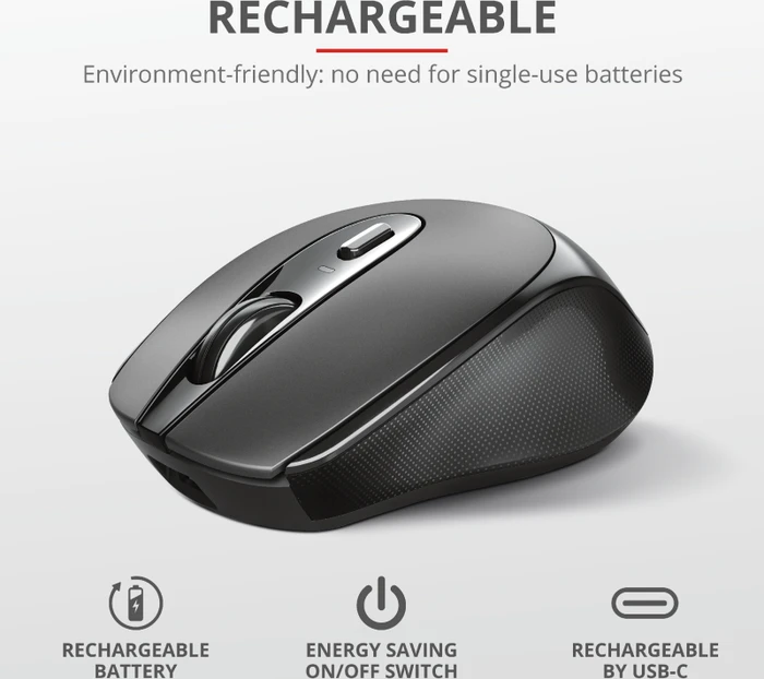 Trust Zaya Rechargeable Wireless Mouse grau/schwarz, USB