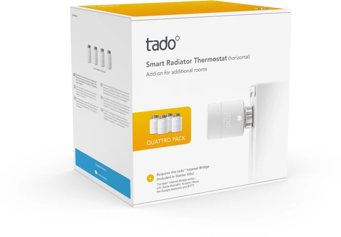 tado Smart Funk-Heizkörperthermostat Quattro Pack, universale Montage, Heizungssteuerung, 4er-Pack