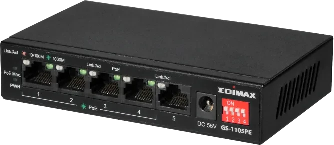 Edimax GS-11 Desktop Gigabit Switch, 5x RJ-45, 60W PoE+