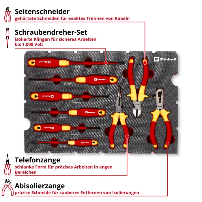 Einhell E-Case Inlay Elektriker-Werkzeuge Handwerkzeugset, 9-tlg.