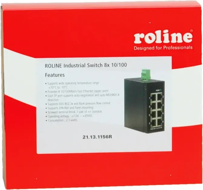 Roline Industrial Railmount Switch, 8x RJ-45