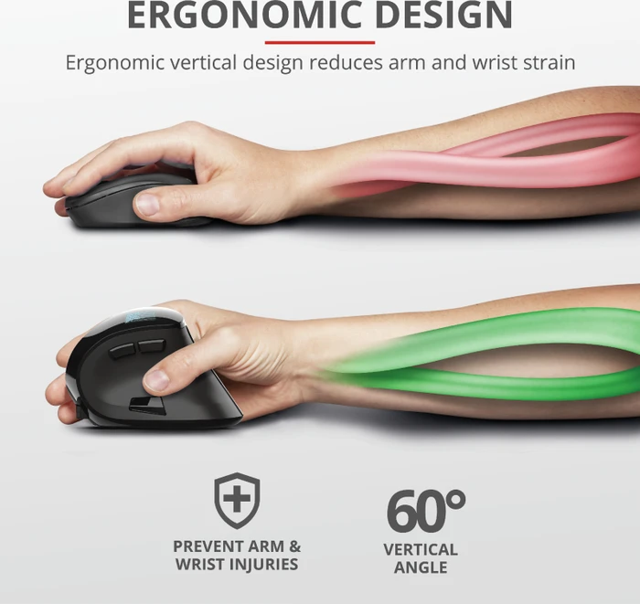 Trust Voxx Rechargeable Ergonomic Wireless Mouse, USB/Bluetooth