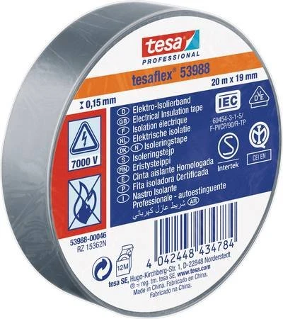 tesa Professional 53988 Soft PVC Isolierband grau, 19mm/20m, 1 Stück