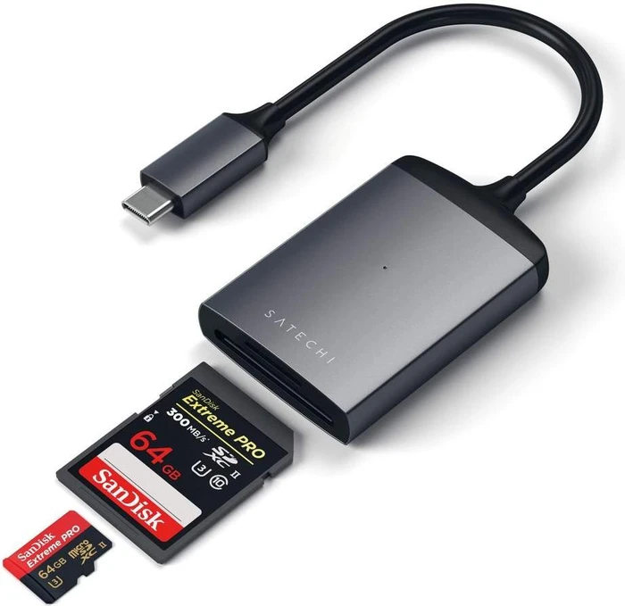 Satechi Type-C UHS-II, Space Gray, Dual-Slot-Cardreader, USB-C 3.0 [Stecker]
