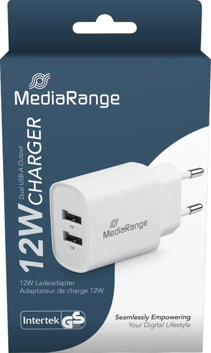 MediaRange Schnellladeadapter 2x USB-A 12W weiß