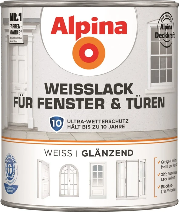 Alpina Farben Weißlack Fenster & Türen glänzend weiß, 750ml