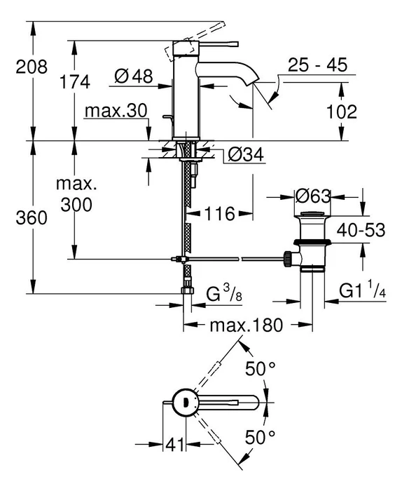Grohe Essence Einhand-Waschbeckenarmatur 1/2" S-Size mit Ablauffernbedienung hard graphite