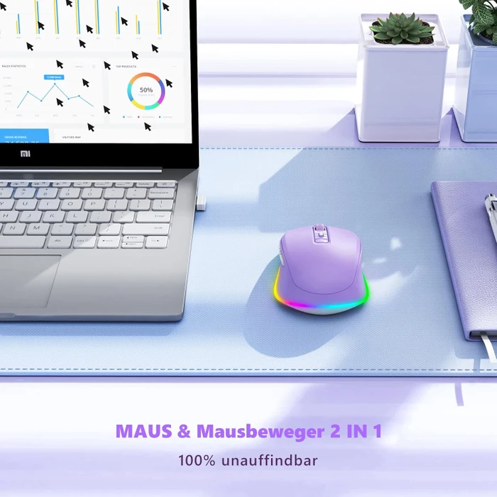 Seenda Rechargeable Wireless RGB Mouse mit Jiggler-Funktion, violett, USB