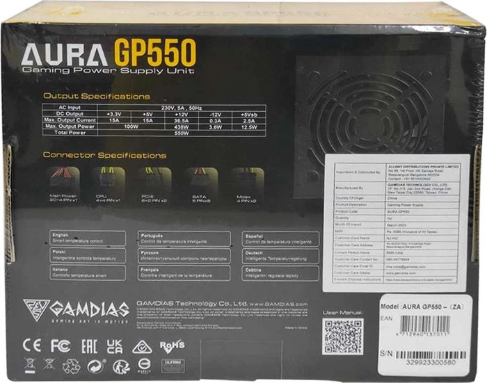 Gamdias Aura GP550 550W, ATX 2.4