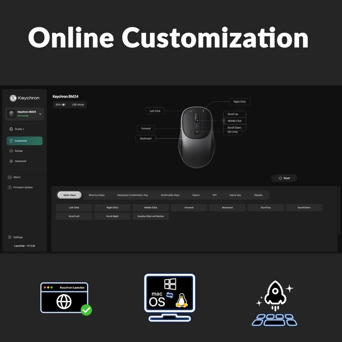 Keychron BM24 Wireless Mouse Space Gray schwarz/grau, USB/Bluetooth