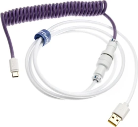 Ducky Premicord Spiralkabel USB-C auf USB-A, Tastaturkabel (Spiral-Textilkabel), 1.8m, violett/weiß