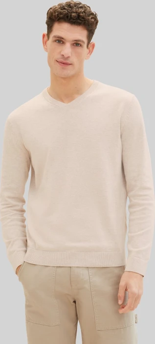 Tom Tailor Strickpullover mit V-Ausschnitt aus Baumwolle Strickpullover braun (Herren)