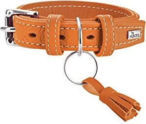 Hunter Cannes Hundehalsband, Leder, Nappaleder, weich, edel, elegant, 40 XS-S, orange