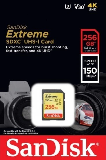 SanDisk Extreme R150/W70 256GB, UHS-I U3, Class 10