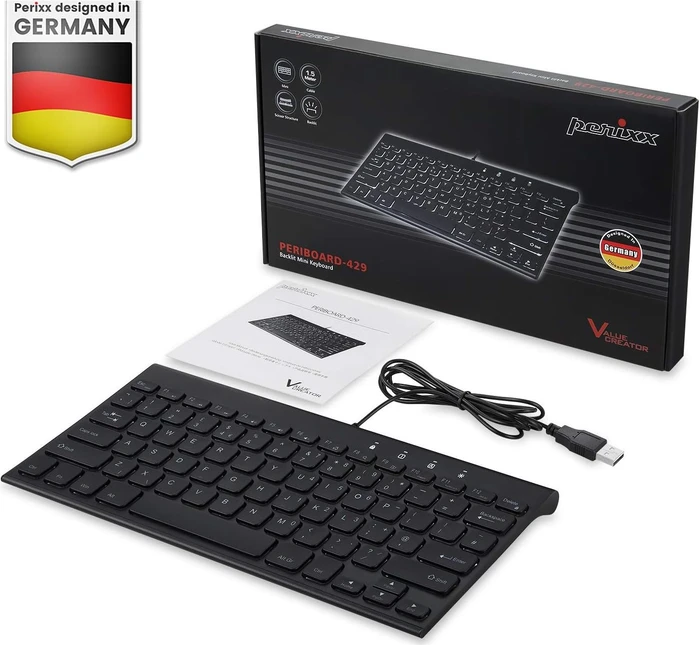 Perixx Periboard-429, schwarz, LEDs weiß, USB, US