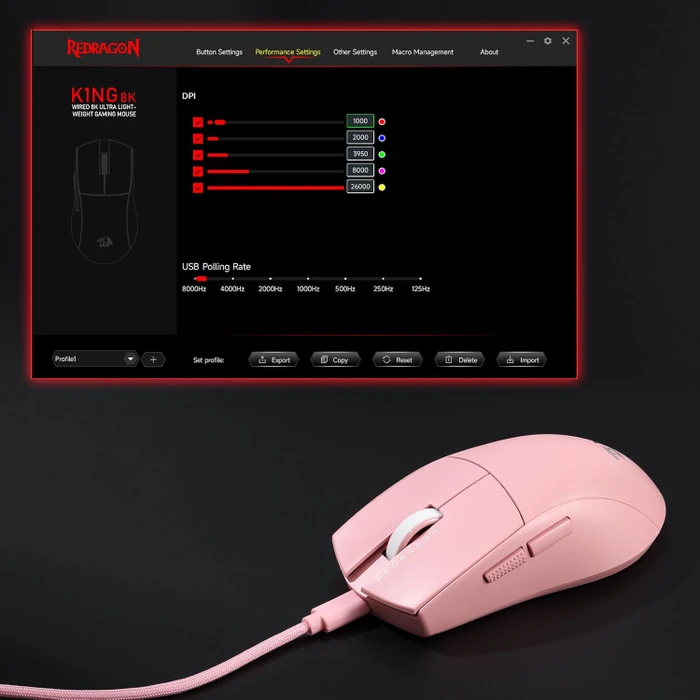 Redragon M996 K1NG 8K Ultra-Lightweight Wired Gaming Mouse pink, USB