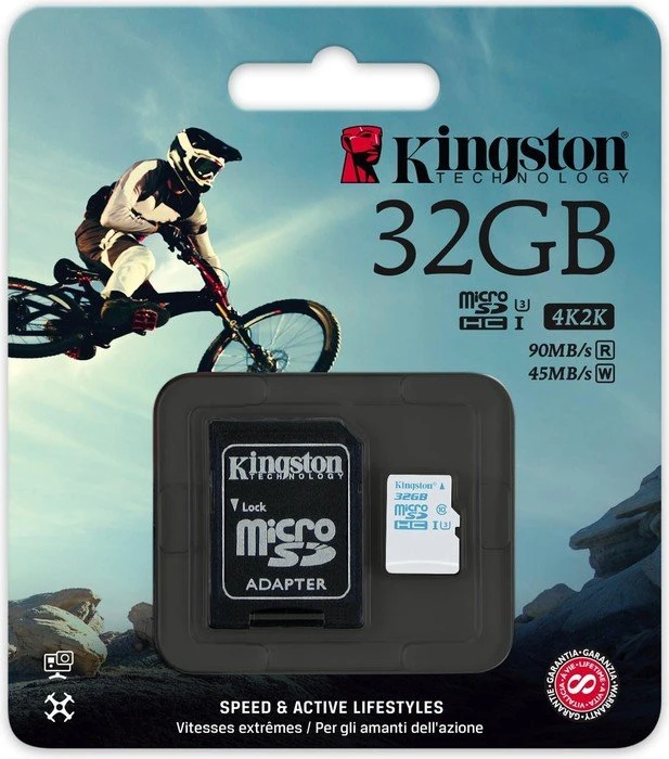 Kingston Action Camera R90/W45 32GB Kit, UHS-I U3, Class 10