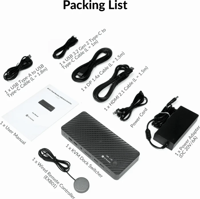 AV Access iDock B10, USB-C KVM Docking Station, 11-in1, for 1 Laptop & 1 Desktop, 8K@60Hz Dual Monitor, 2-fach KVM-Switch