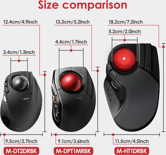 Elecom DEFT Pro M-DPT1MRBK Wireless Trackball schwarz/rote Kugel, Rechtshänder, USB/Bluetooth