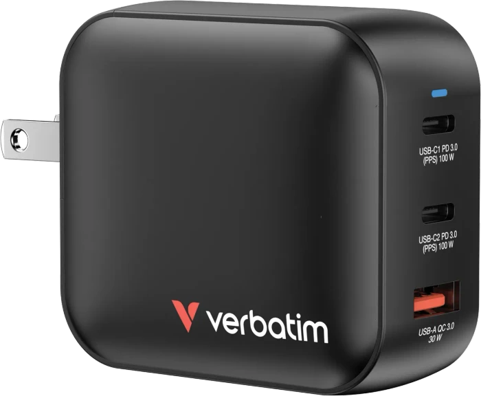 Verbatim 100W Mini-GaN-Ladegerät 3 Anschlüsse schwarz