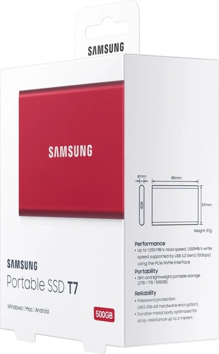 Samsung Portable SSD T7, rot, 500GB, USB-C 3.1