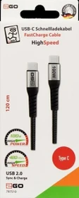 2GO USB Datenkabel High Speed USB Type-C auf USB Type-C 1.2m schwarz/silber