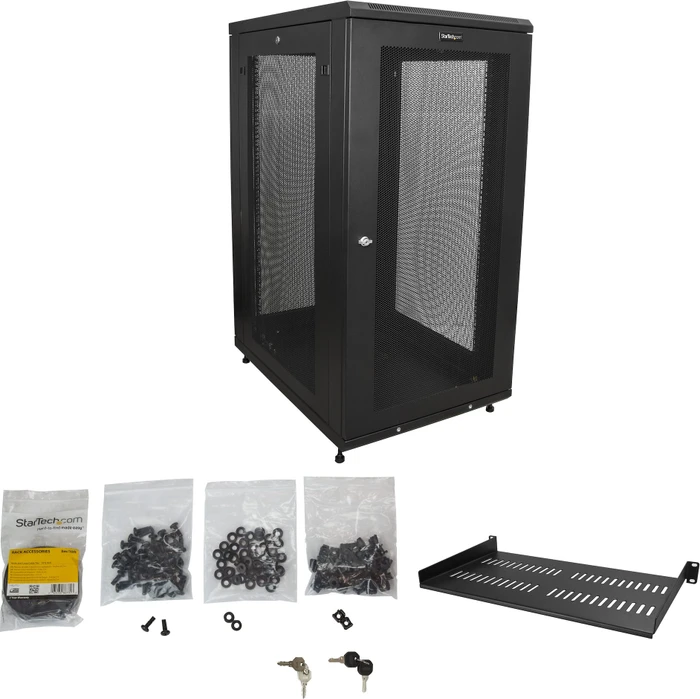StarTech RK2433BKM Serverschrank 24HE, mit Rollen, Sicherheitsglastür, schwarz, 853mm tief