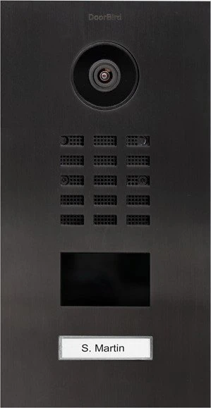 DoorBird D2101V IP Video Türstation mit 1 Ruftaste, Edelstahl V4A, gebürstet, Titan-Optik, inkl. Unterputzgehäuse