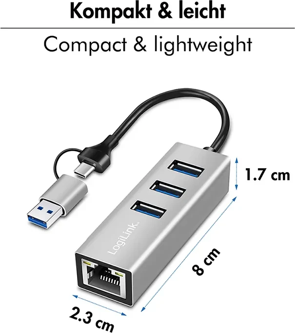 LogiLink UA0440, RJ-45, 3x USB-A 3.0, USB-C/USB-A 3.0 [Stecker]