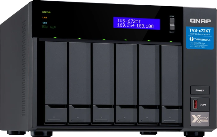 QNAP QuTS hero TVS-672XT-i3-8G, 8GB RAM, 1x RJ-45 10GBase-T, 2x RJ-45 1000Base-T